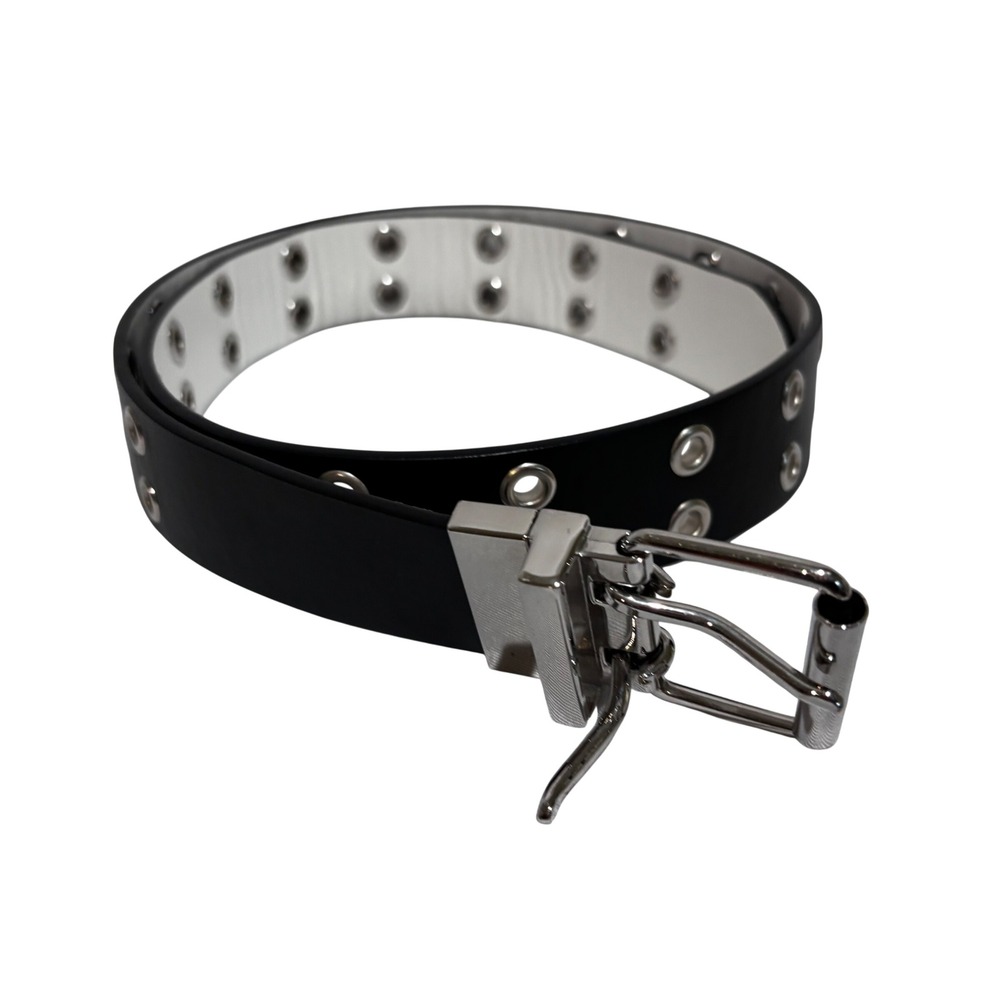 Reversible Black White Double Grommet Belt Silver Buckle Punk Grunge 90's y2k